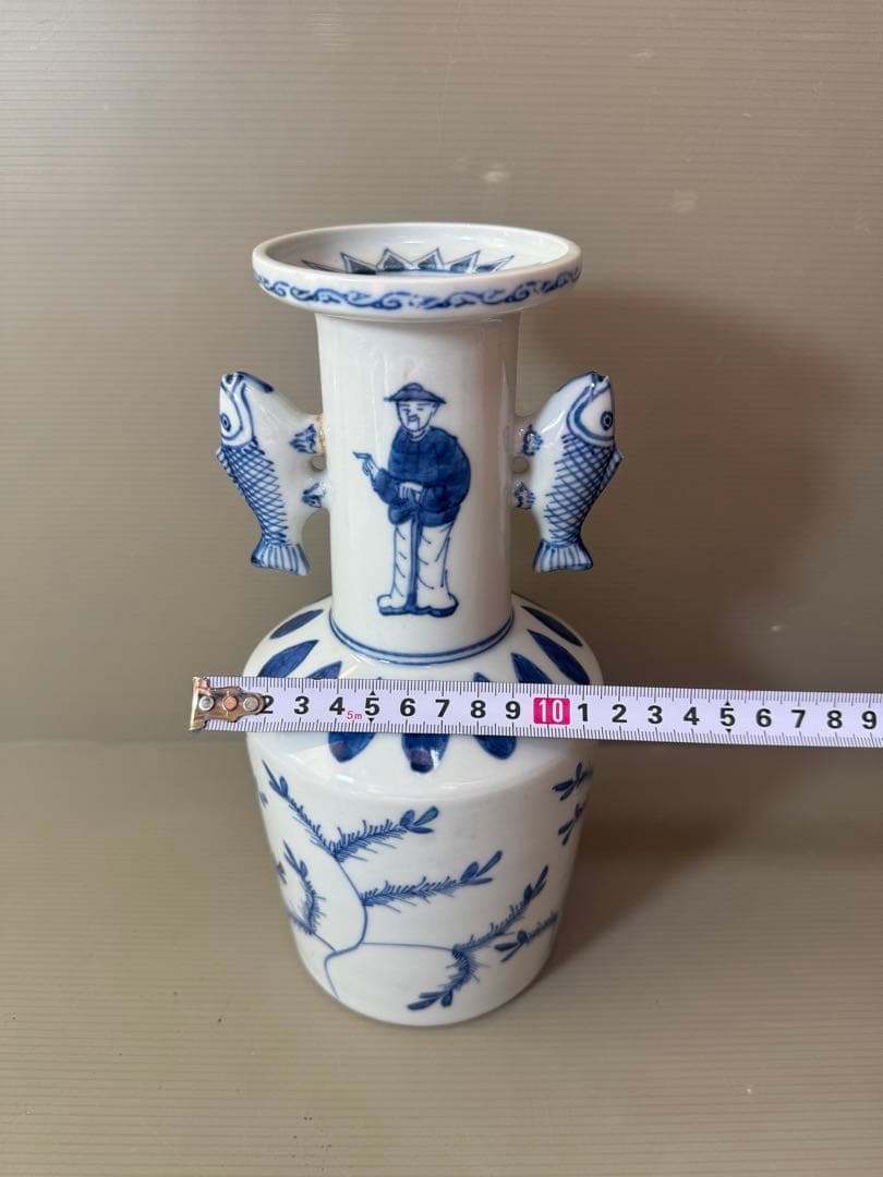 2785 染付高砂　九谷美陶園　花瓶　時代物