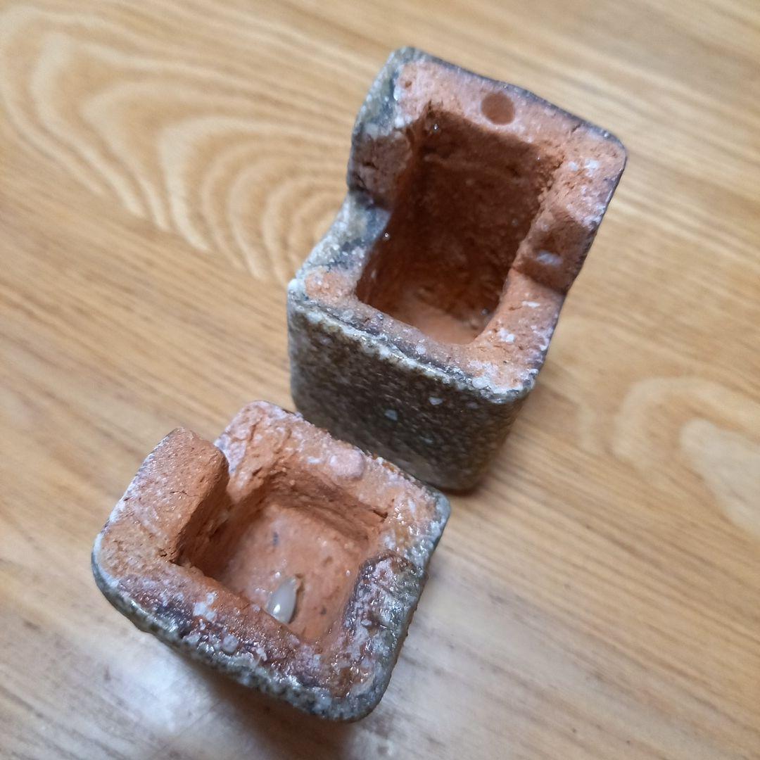 陶器オブジェ　作家物　分割陶箱➕丸い一輪挿し鈴音➕陶器お香立て　オマケ付き