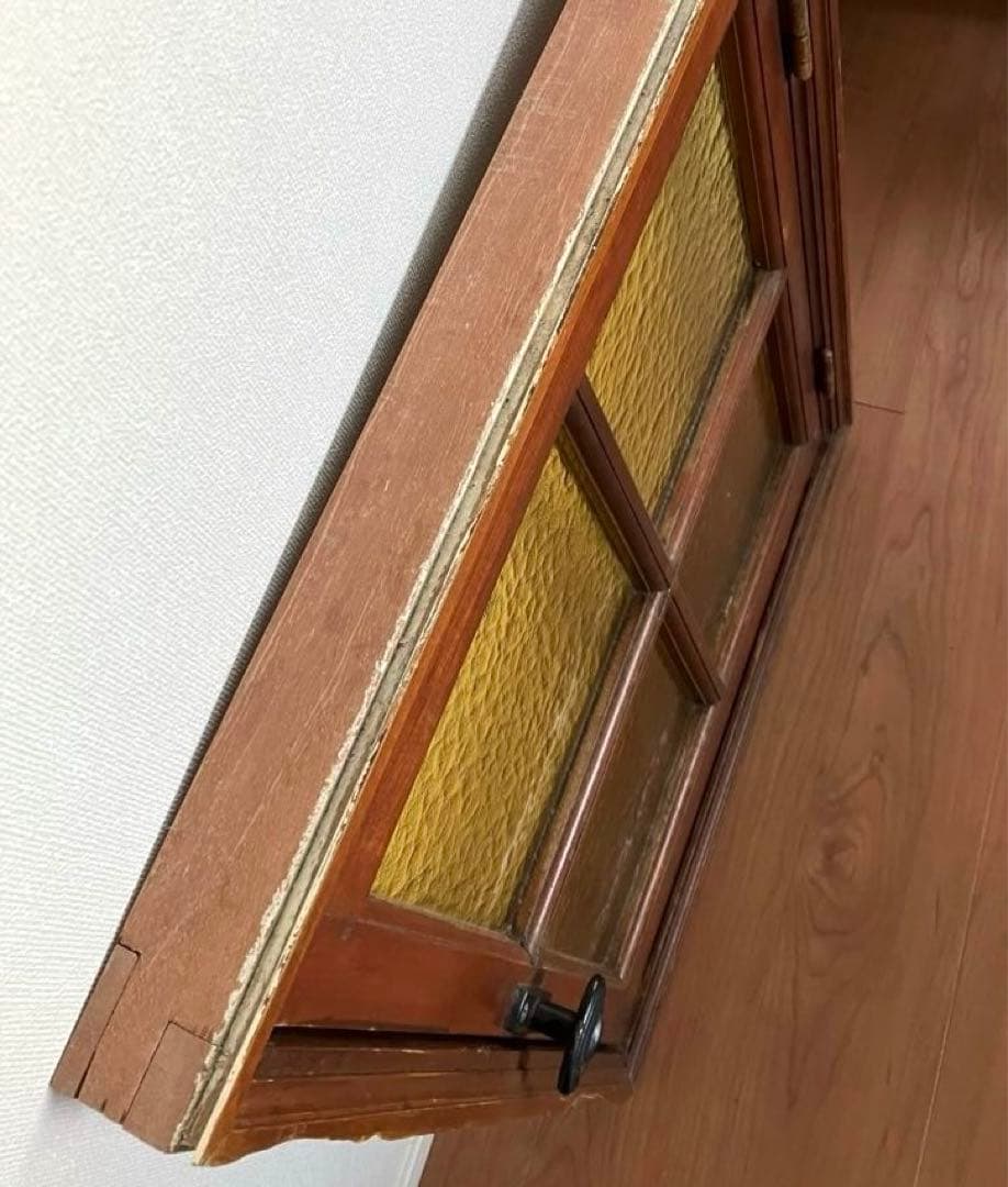 【antique】フランス ガラス窓 マスタードイエロー