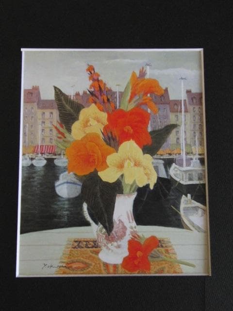 奥西賀男、【カンナ】、希少な額装用画集より、新品額装付、状態良好