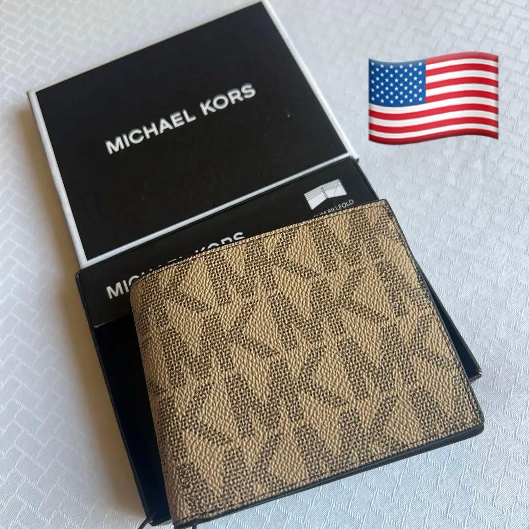 新品新作MICHAEL KORS ロゴ入り　スリム二つ折り財布 メンズ4万の品