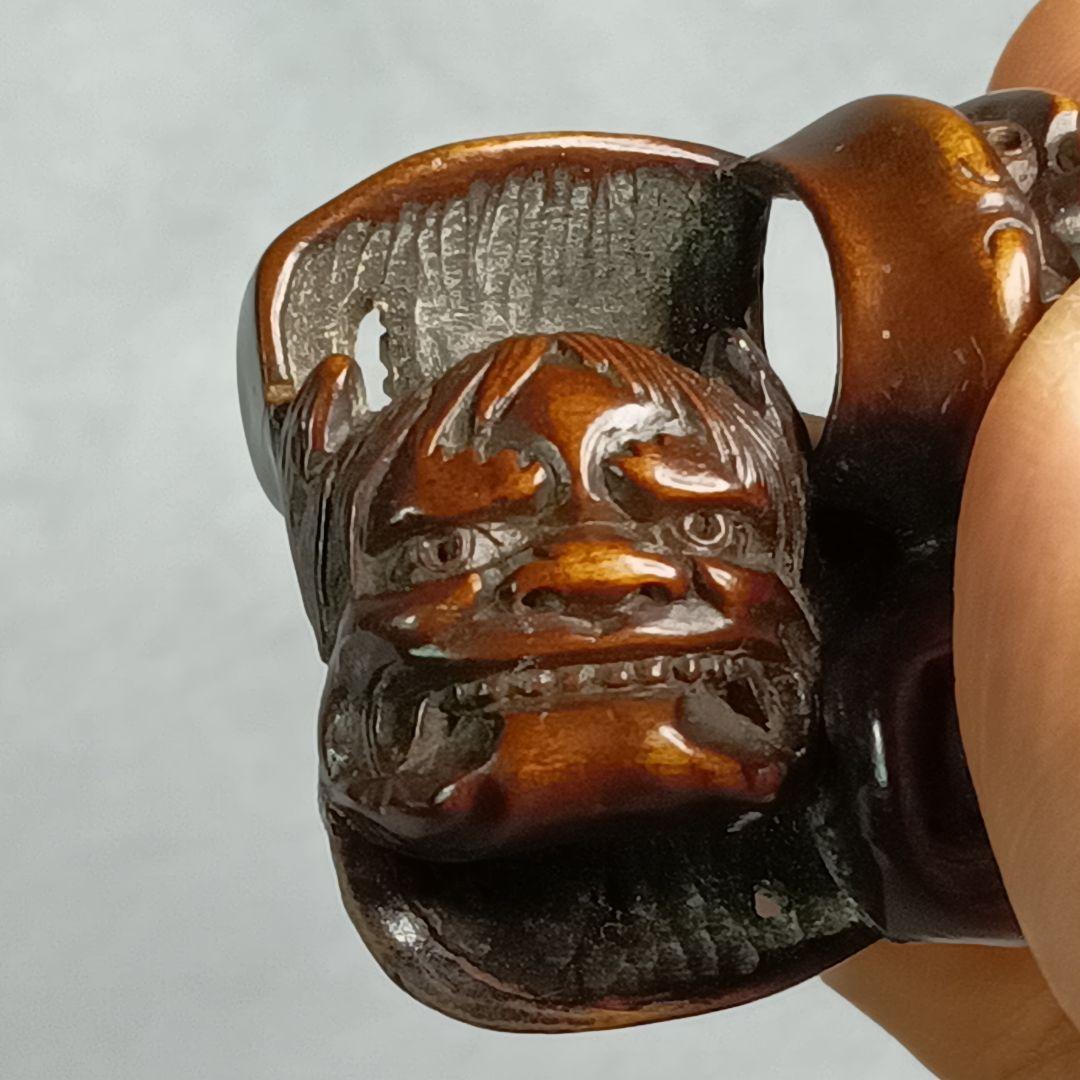 柘植彫 根付 能面尽くし 「おかめ 鬼 猩々 他六面 」 江戸時代