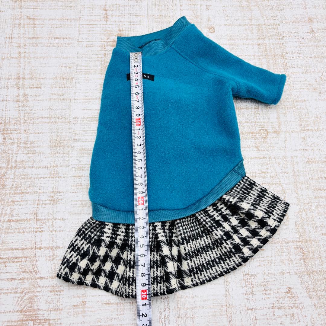 【オーダーページ】犬服　セルリアンブルー×グレンチェック　ツーピース(袖有・無)