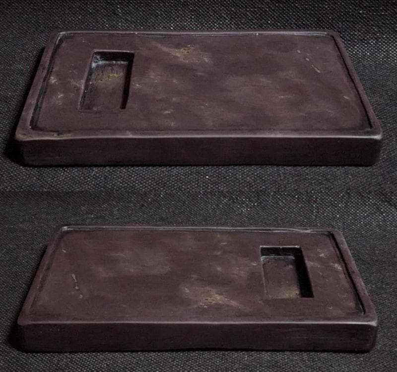 【端渓・方池硯】◆清代◆魚脳砕凍・青花・翡翠紋・金線◆唐木時代箱◆約六吋◆斧柯山