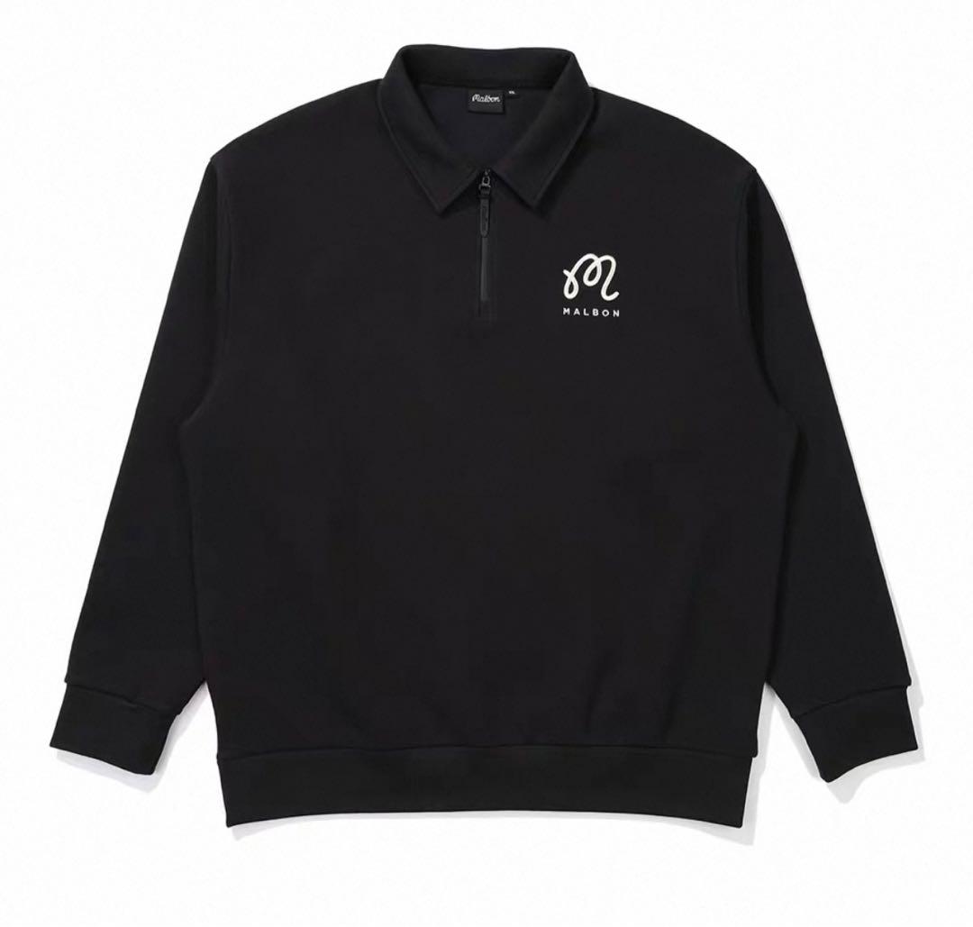 即日発送新品ゴルフ MALBON GOLF 長袖ハーフジップスウェットMブラック
