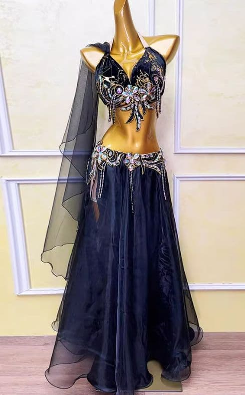 ベリーダンス衣装 ブラスカートセットアップ 黒 オーダーメイド