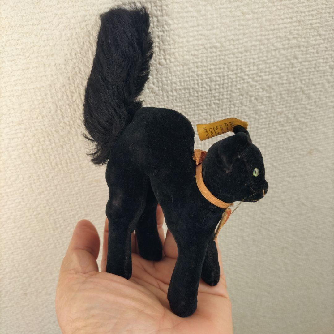 ビンテージ　シュタイフ　トム　キャット 黒猫　別珍製　高さ10cm ①