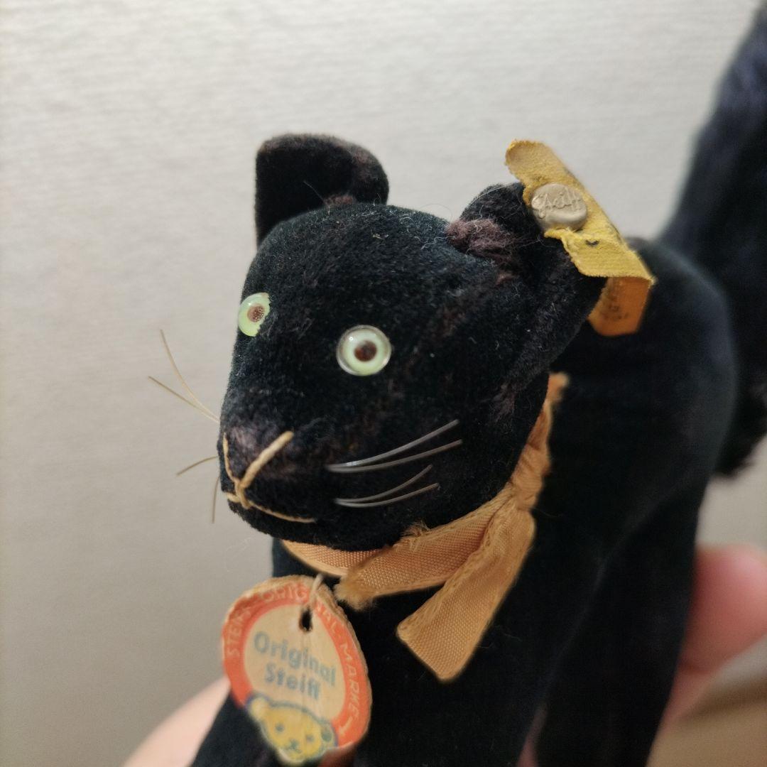 ビンテージ　シュタイフ　トム　キャット 黒猫　別珍製　高さ10cm ①