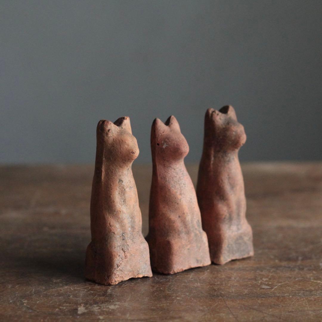 今戸焼 鉄砲狐 3体セット No.2 古美術 古道具 アンティーク オブジェ