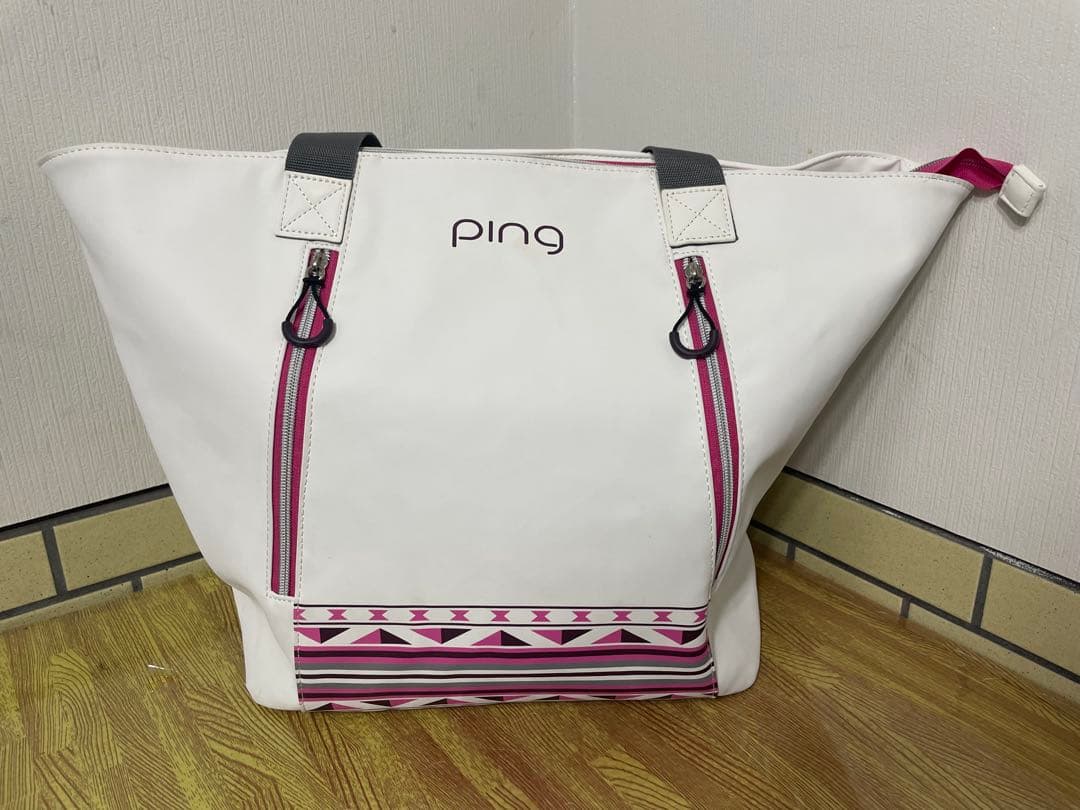 【2点セット】 PING ゴルフトートバッグ&カートバッグ ホワイト/ピンク