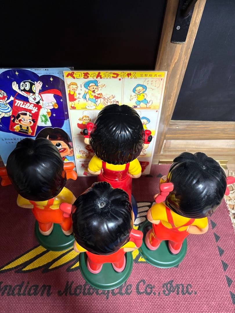 ★非売品★不二家★ペコちゃん★人形★5体★首ふり★赤ヘッダー★企業広告1枚★