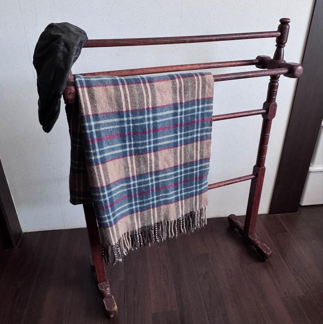 アンティーク 木製 タオルハンガー リネンラック ヴィンテージ 古家具 ブラウン