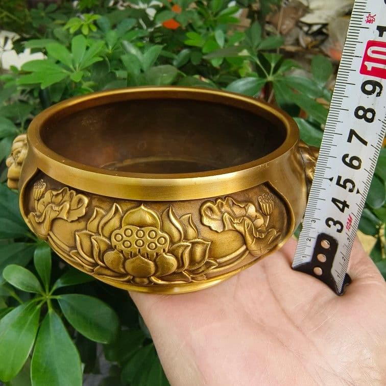 銅器 獅子頭蓮華炉 仏具 焼香炉 奉納香炉 線香炉 工芸品 置物
