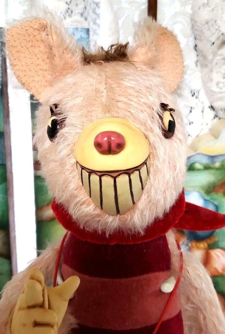 2001年制作?大塚勝俊作家ハンドメイド1点ものファニーなピンクの足長テディベア