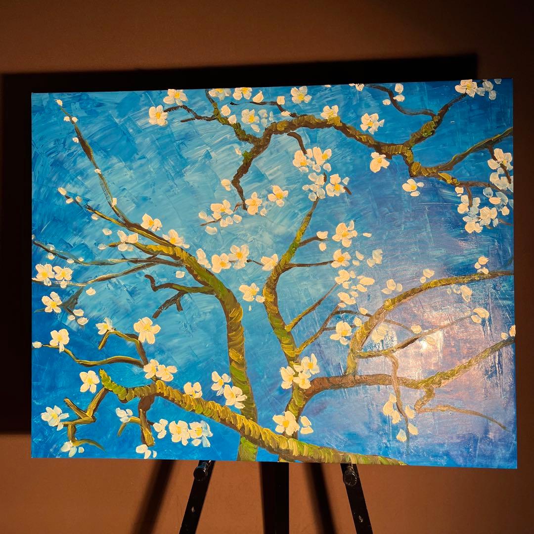 ★特大★ 手書き油絵 ゴッホ 花咲くアーモンドの枝 絵画 インテリア 油彩画