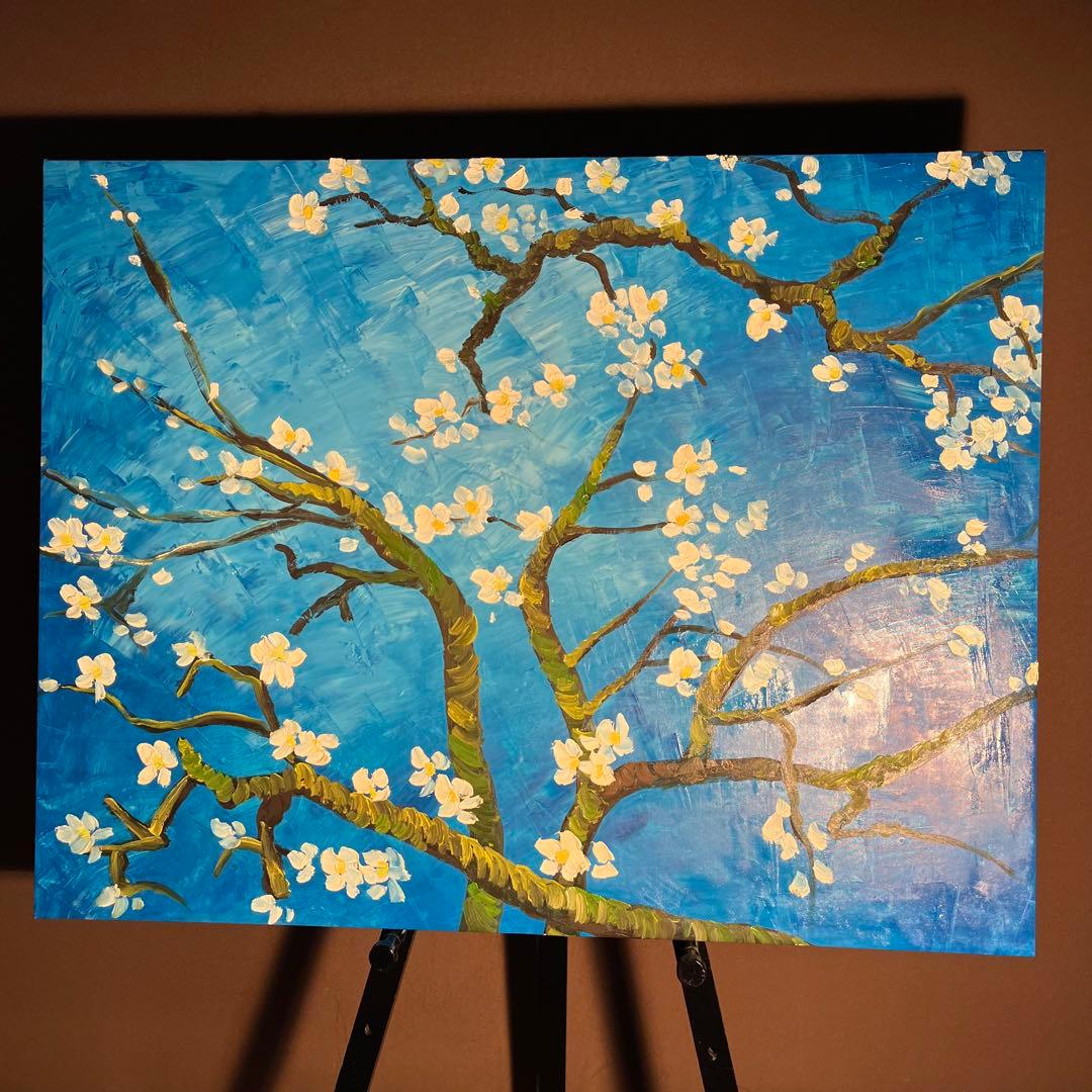 ★特大★ 手書き油絵 ゴッホ 花咲くアーモンドの枝 絵画 インテリア 油彩画