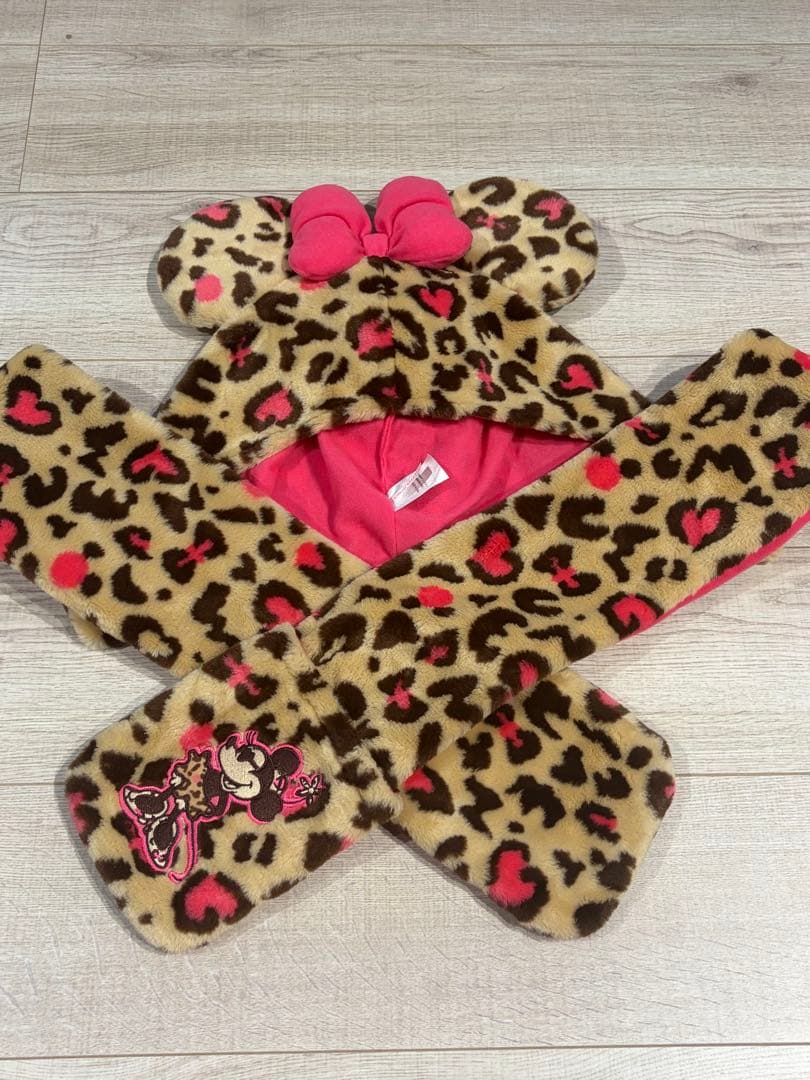 ミニーちゃんヒョウ柄マフラーキャップ