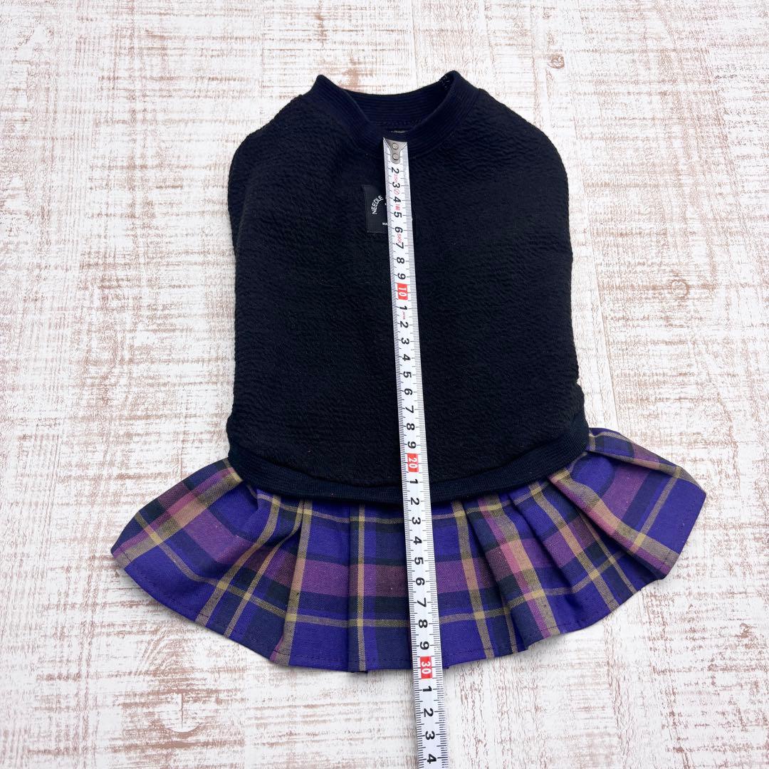 【オーダーページ】犬服　黒ダブルニット×紫タータンチェックツーピース