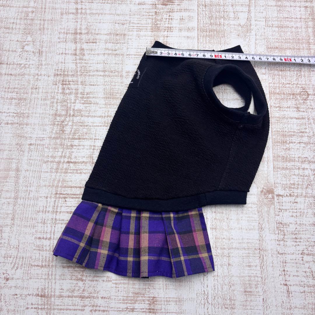 【オーダーページ】犬服　黒ダブルニット×紫タータンチェックツーピース