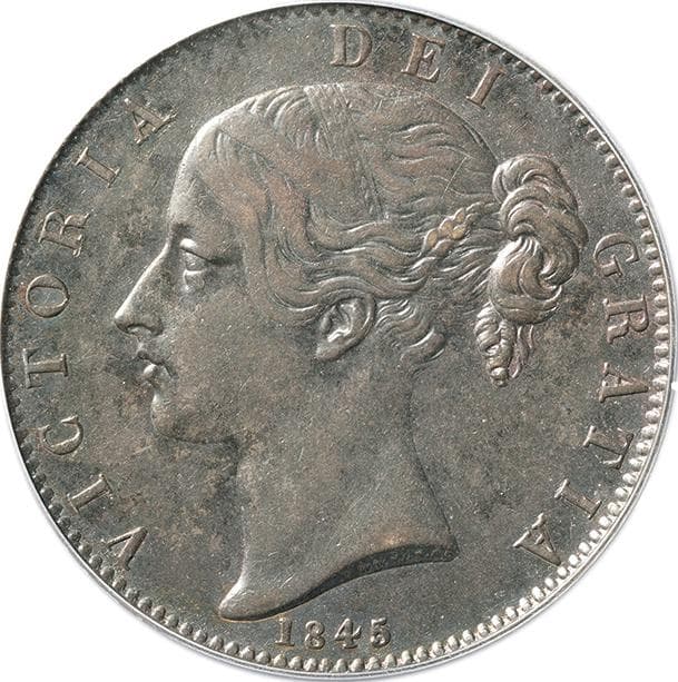 イギリス クラウン銀貨 1845年 ヤングヘッド PCGS AU50