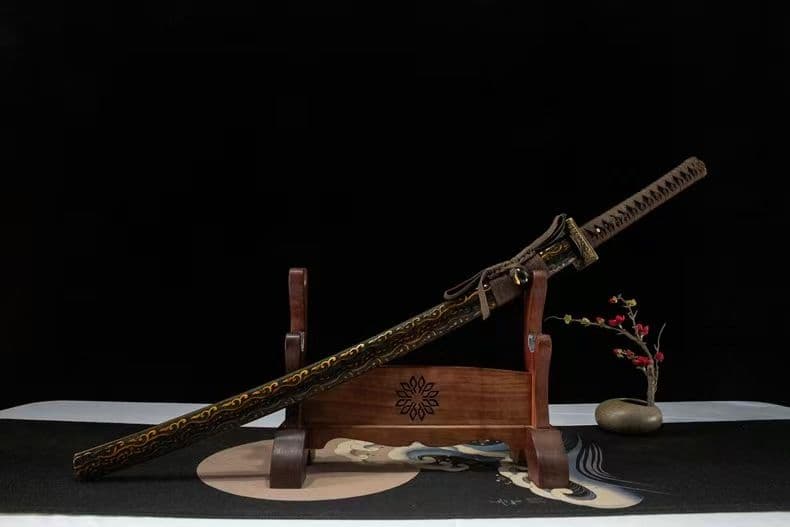 遊郭打刀 方形刀鍔 50 鋼刃 実木彫刻鞘全長 102cm 刃幅3.2cm日本刀