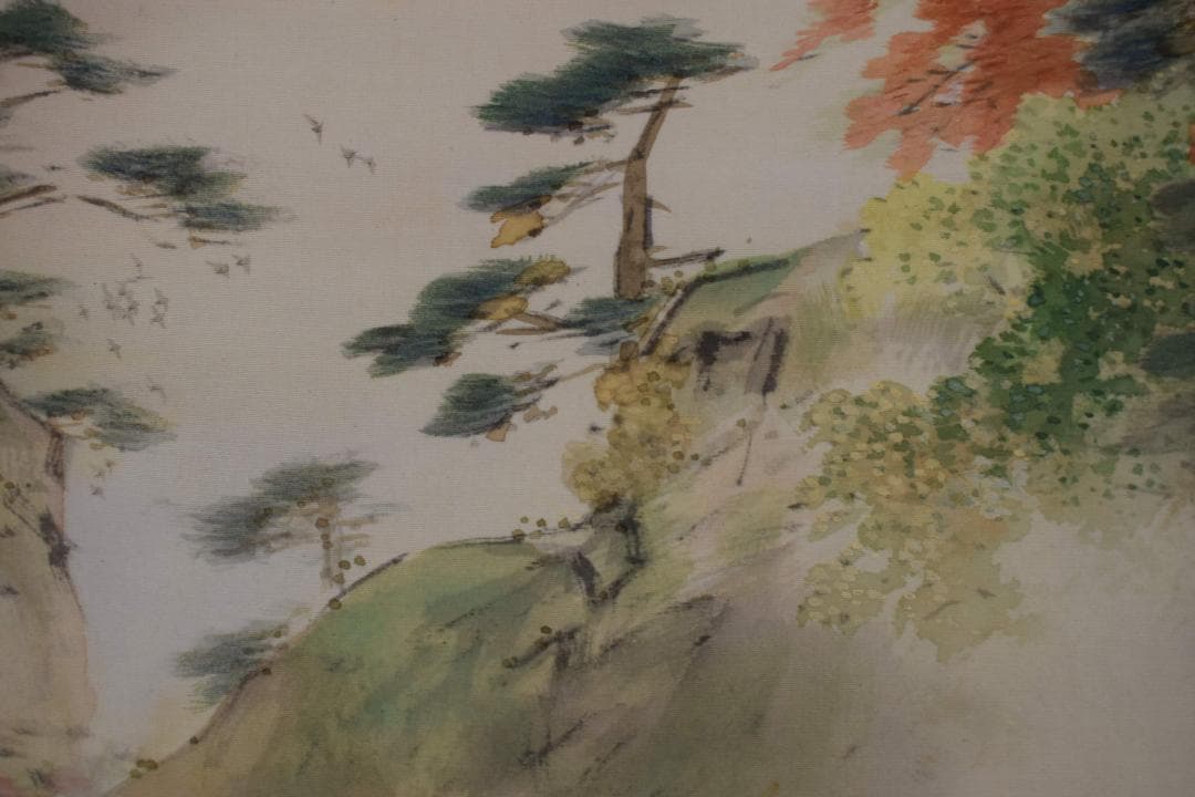 【真作】川島梅関/富士山秋晴図/横物/掛軸☆宝船☆Y-184　JM