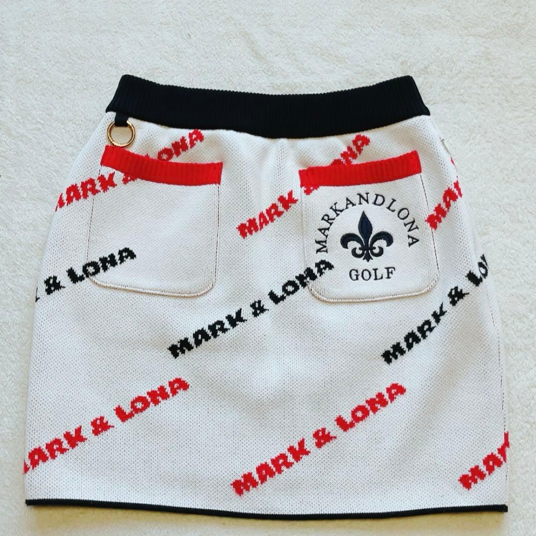 美品　マークアンドロナ　近年　セットアップ　ニット　スカート　柄　裏地付　白