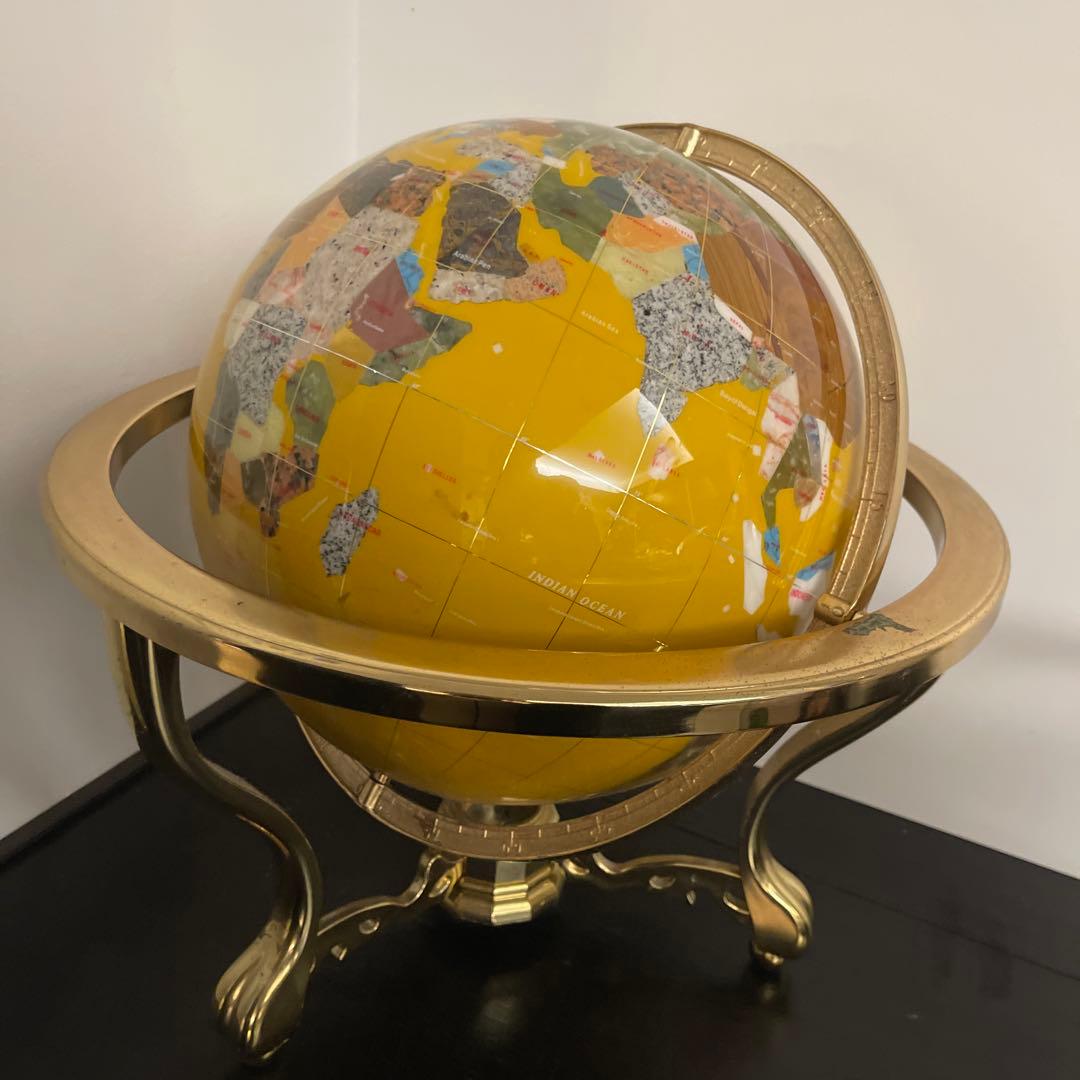 天然石アンティーク地球儀 黄色 サイズ