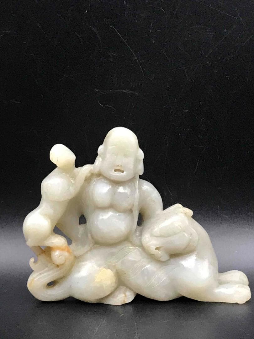 和田玉 清時代 弥羅菩薩神獣和田玉彫り 置物　鑑賞物 古玉石 唐物 (D-79)