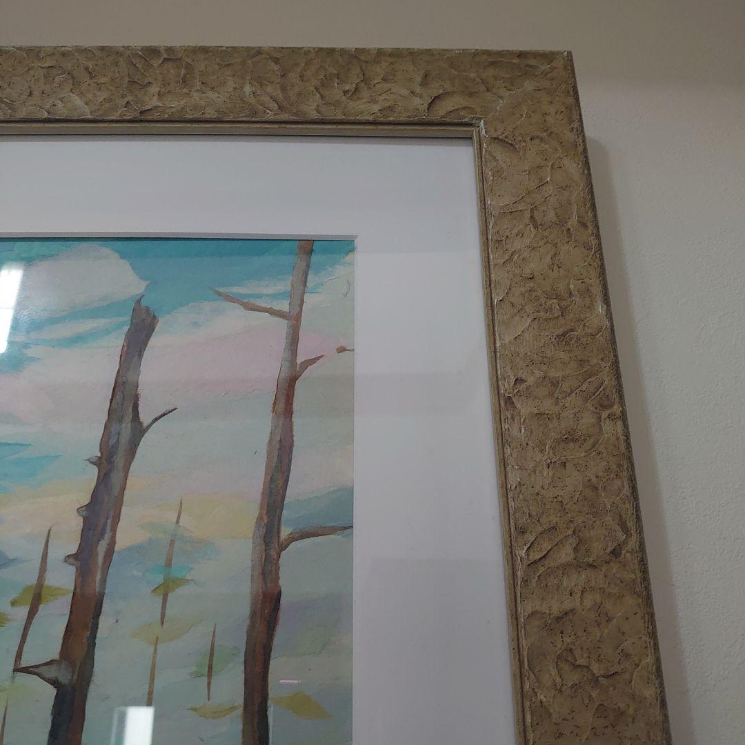 【美品】風景画　千切り絵作家　署名入り　高級額縁　大型絵画　高級和紙　30号