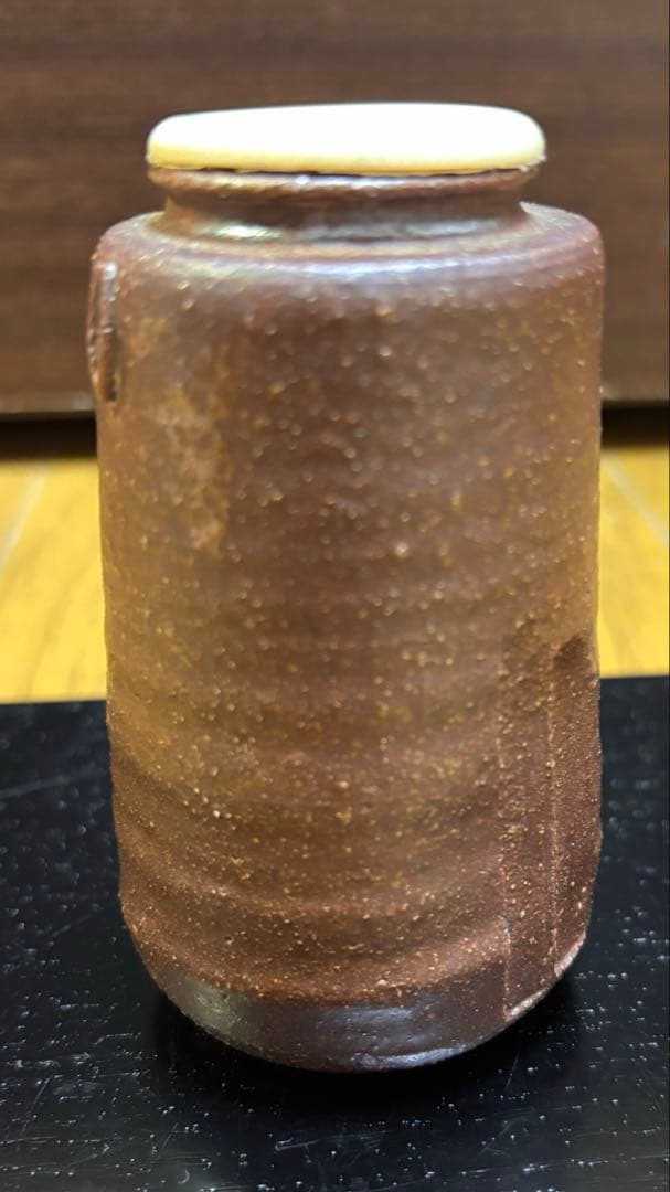 古瀬戸茶入　八十二作　茶道具 陶器製 円筒形 茶色