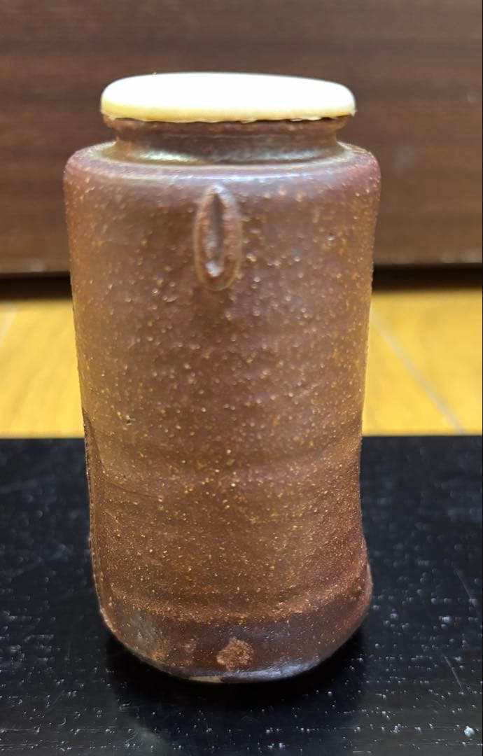 古瀬戸茶入　八十二作　茶道具 陶器製 円筒形 茶色