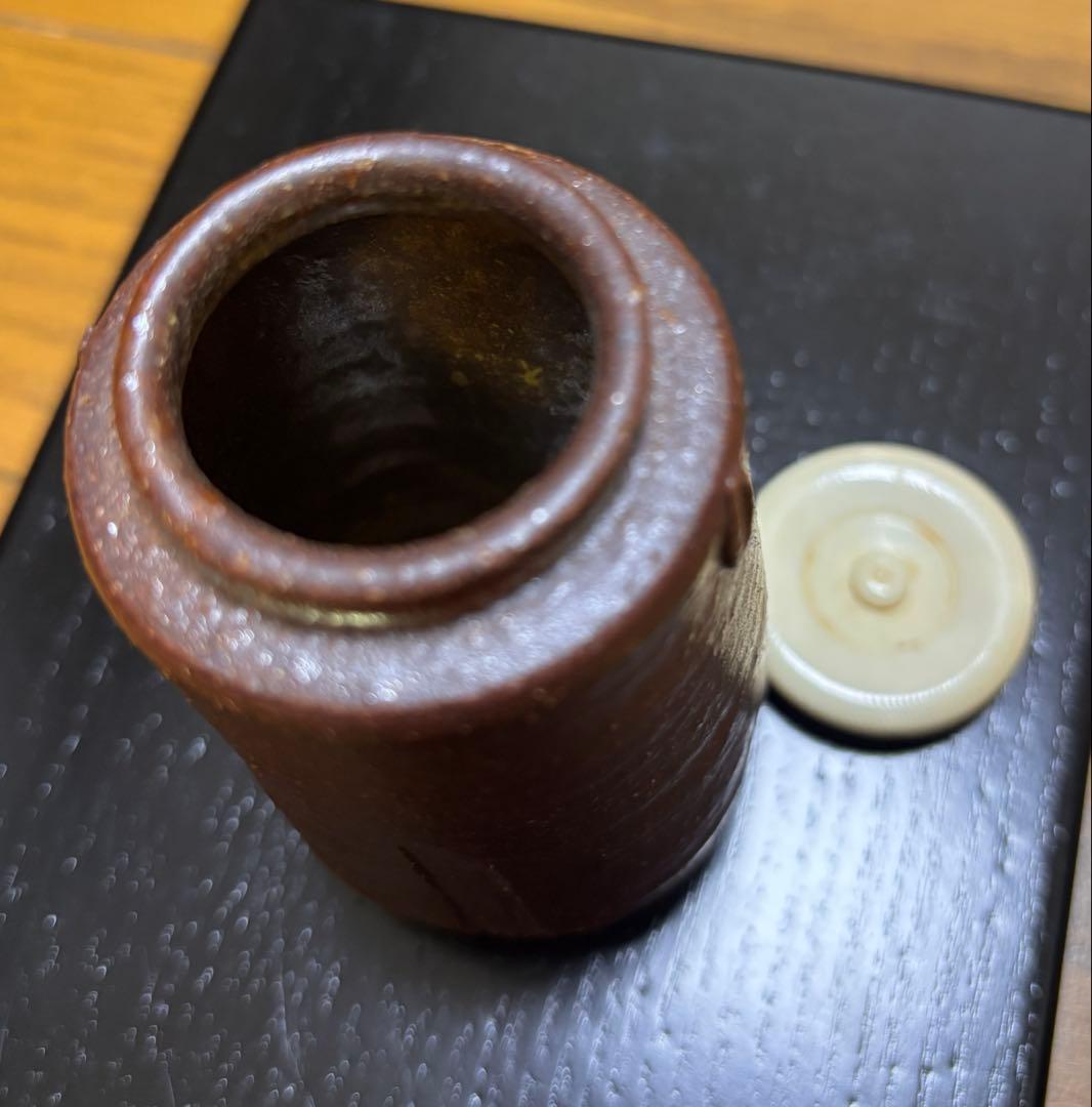 古瀬戸茶入　八十二作　茶道具 陶器製 円筒形 茶色