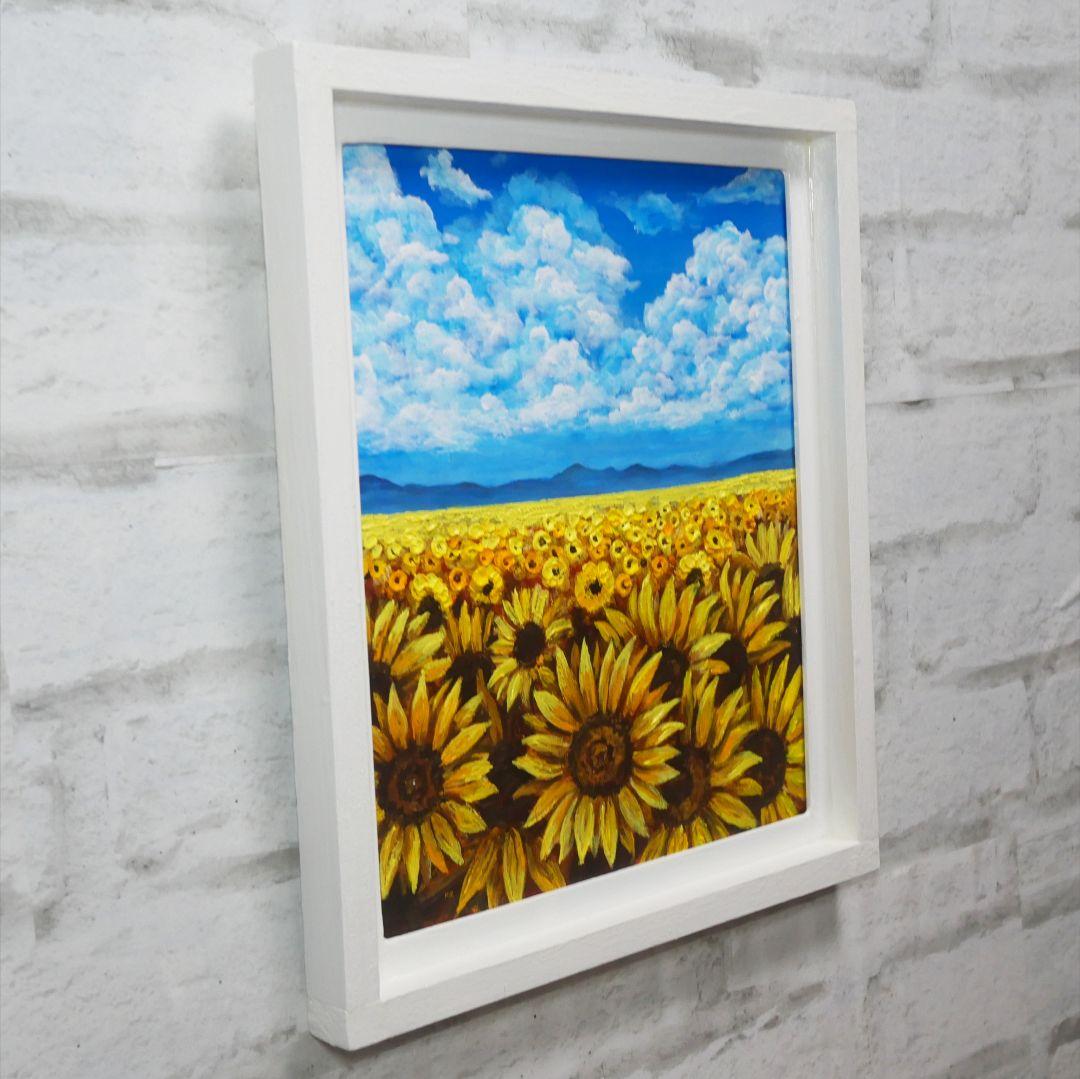 油絵 油彩 油彩画 絵 絵画【空と雲のひまわり畑】