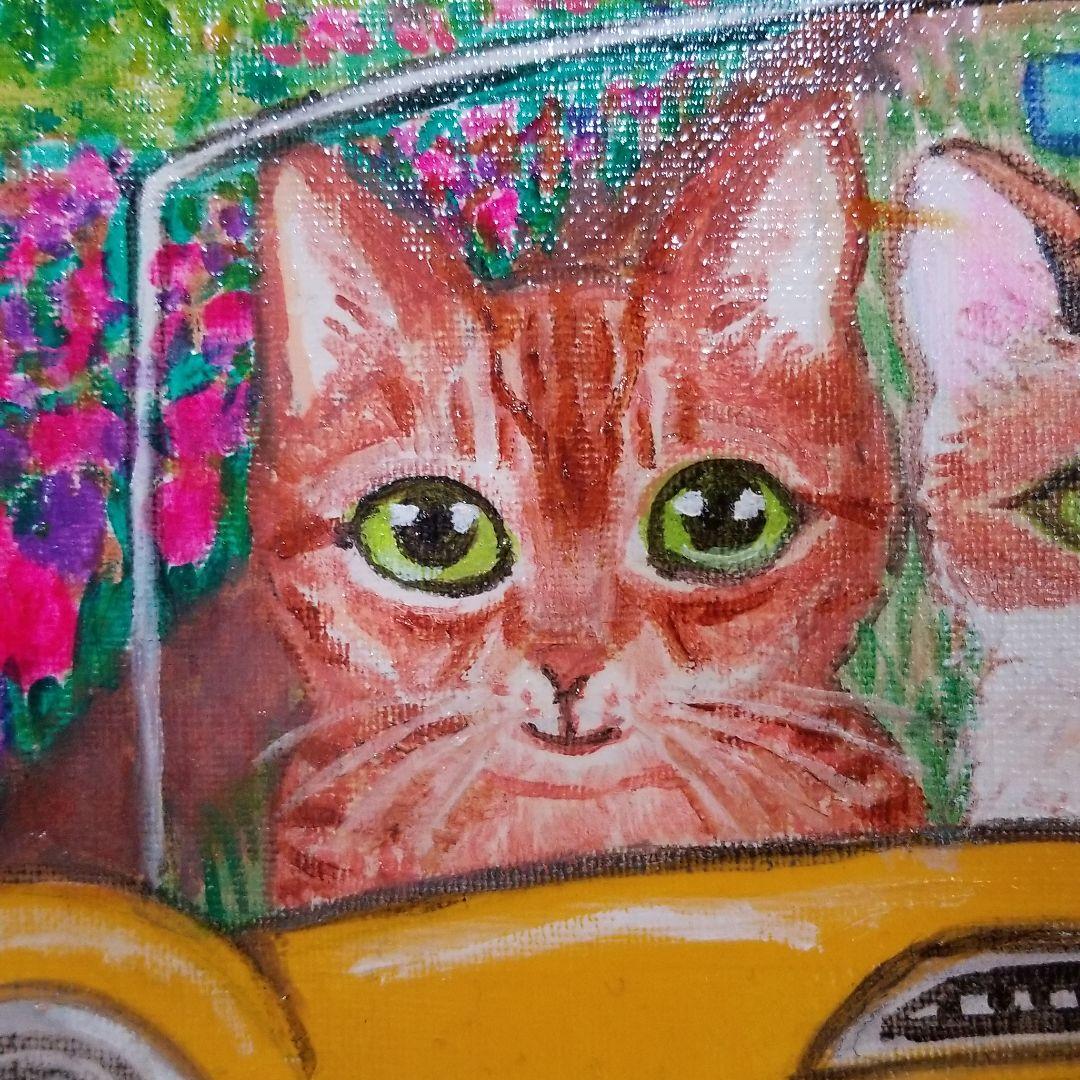 油絵　専用　車に乗るきららちゃん、こゆきちゃん、ふぶきくん