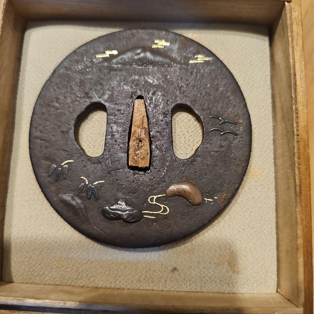 在銘　會津正阿弥　鍔　縦80mm 橫79mm 厚さ4mm　会津正阿弥　時代物