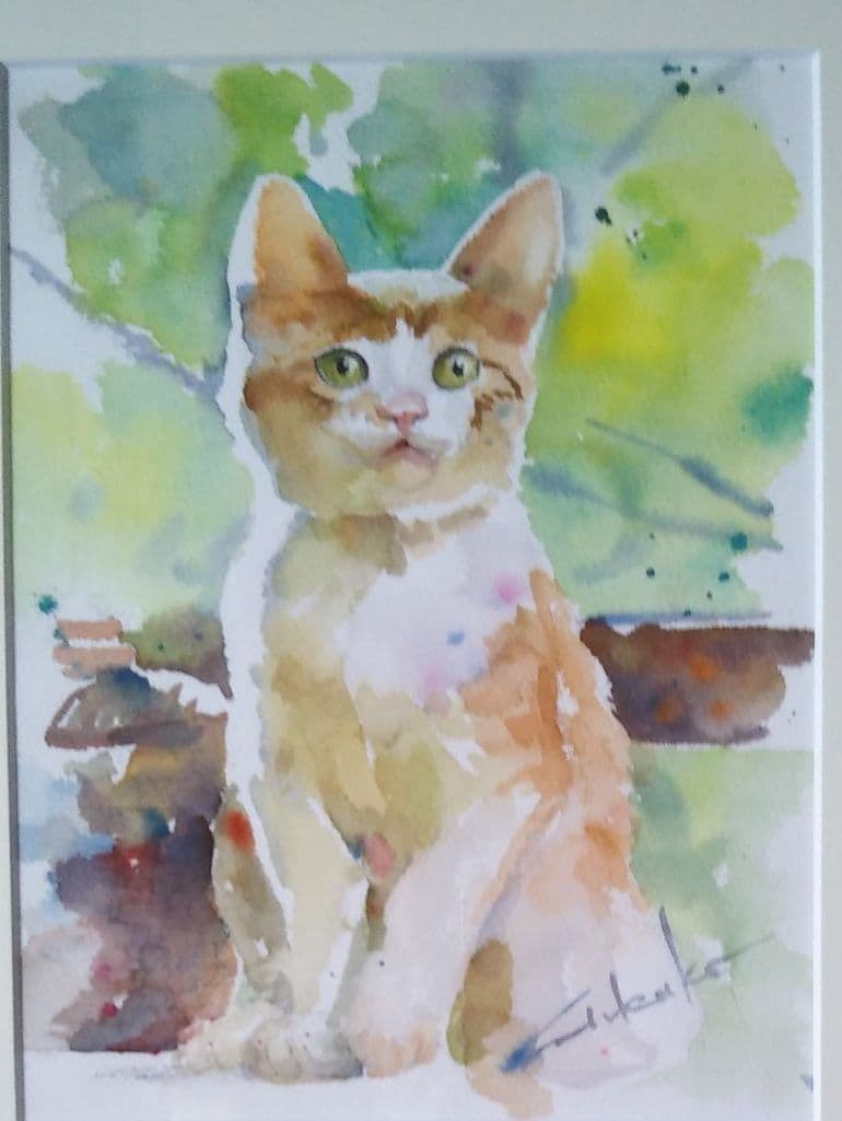 猫　水彩画