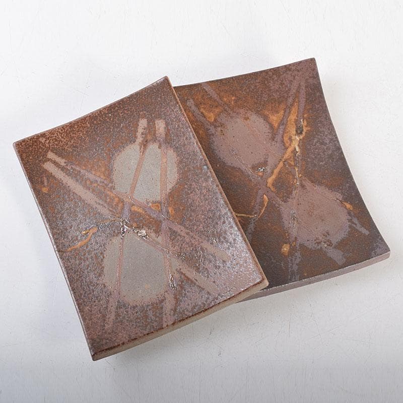 和食器　備前焼　石野充信造　銘々皿　五客　共布共箱　V　R8847