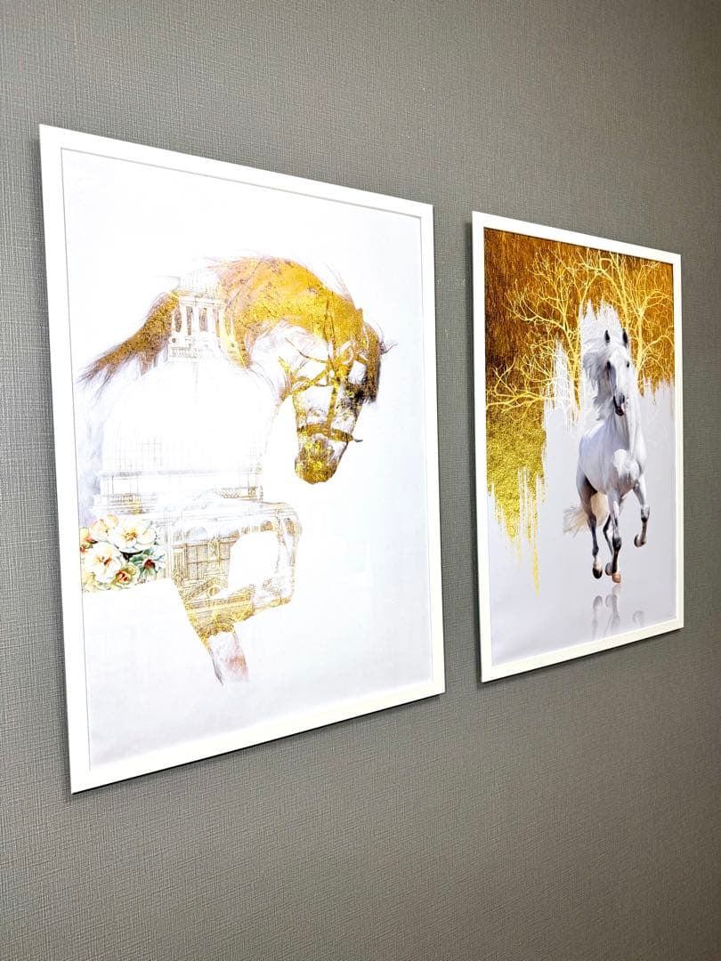 No.240フレーム付きキャンバスアート　オシャレ絵画　馬の絵画　白馬