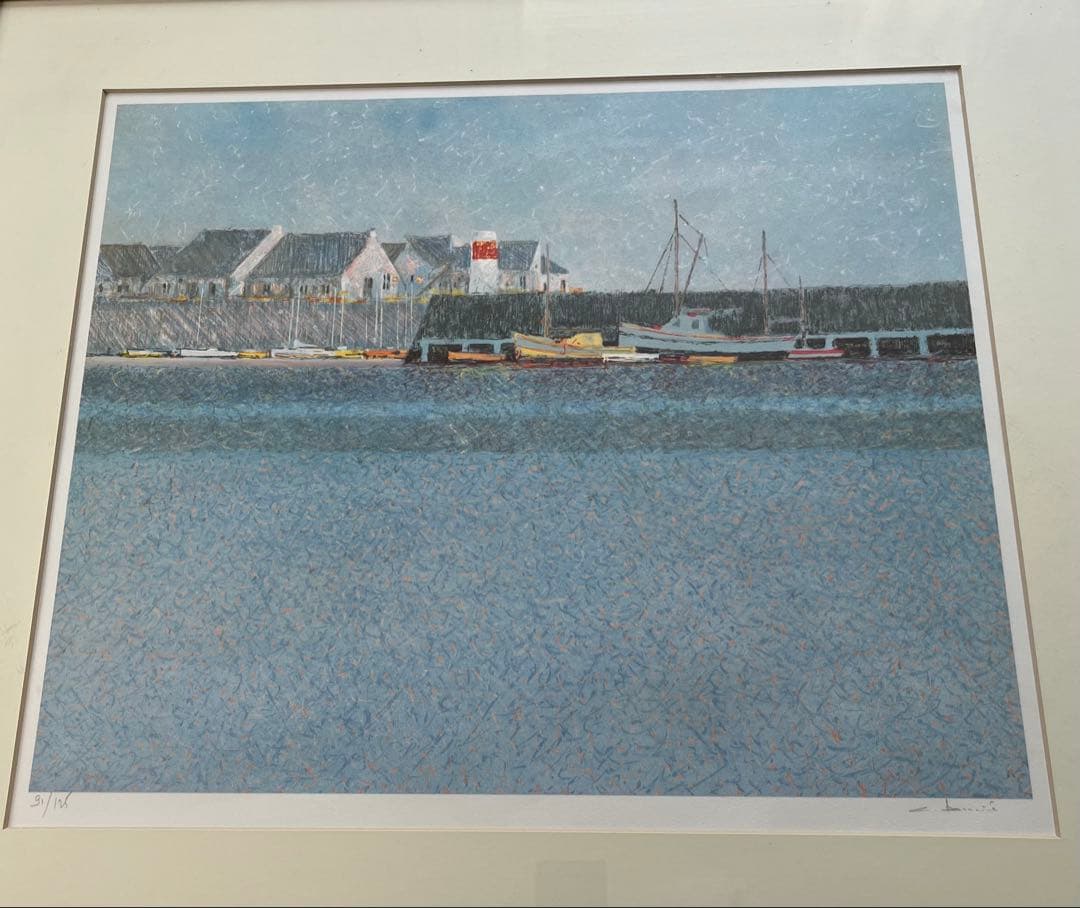 大判　リトグラフ　アンドレ・ブーリエ「港に吹く風」額装　版画　サイン.ED有り