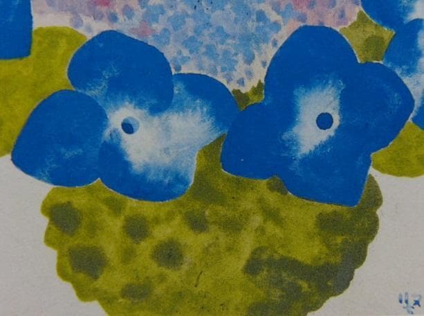 吉岡堅二、【あじさい】、希少な画集より、状態良好、新品高級額装付