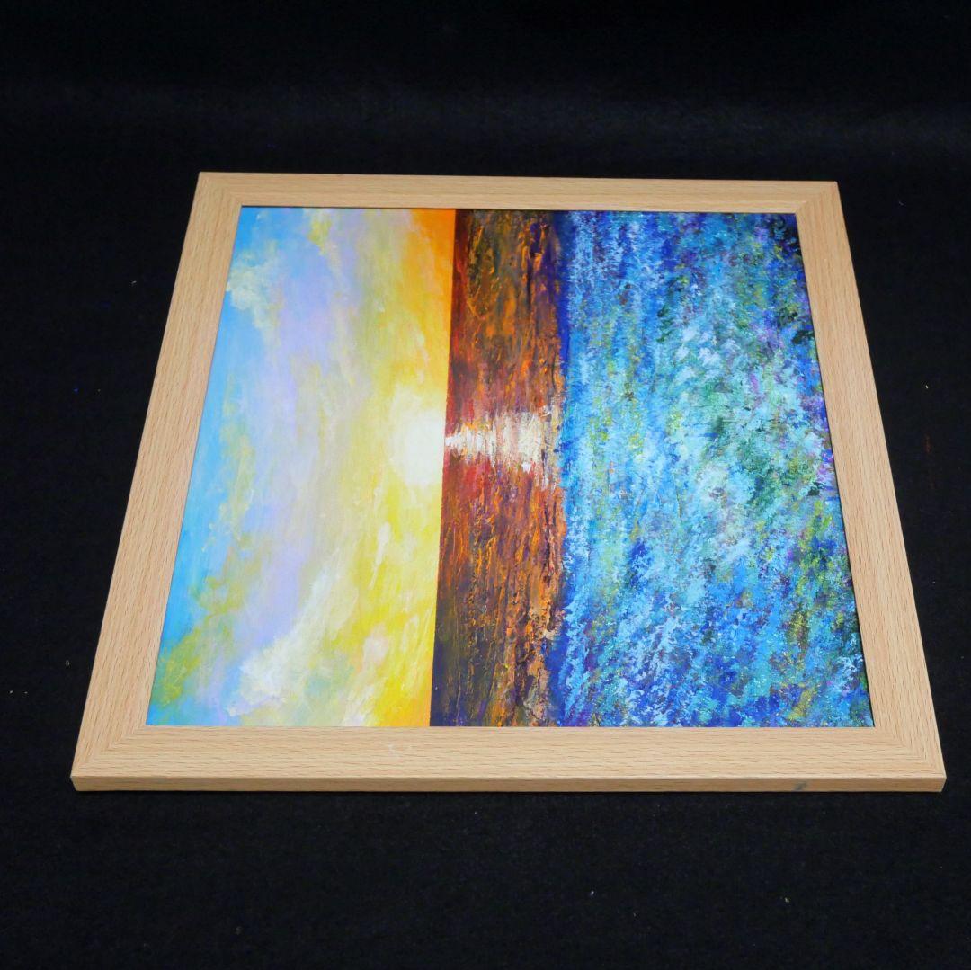 油絵 油彩 油彩画 絵画 絵【朝日に輝く海の青い花】