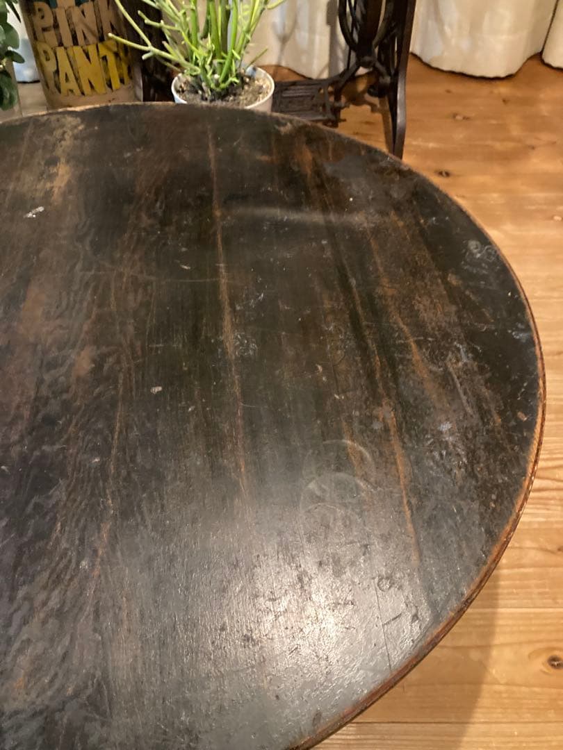 昭和レトロ　古い木製丸ローテーブル　折畳丸ちゃぶ台17直径900