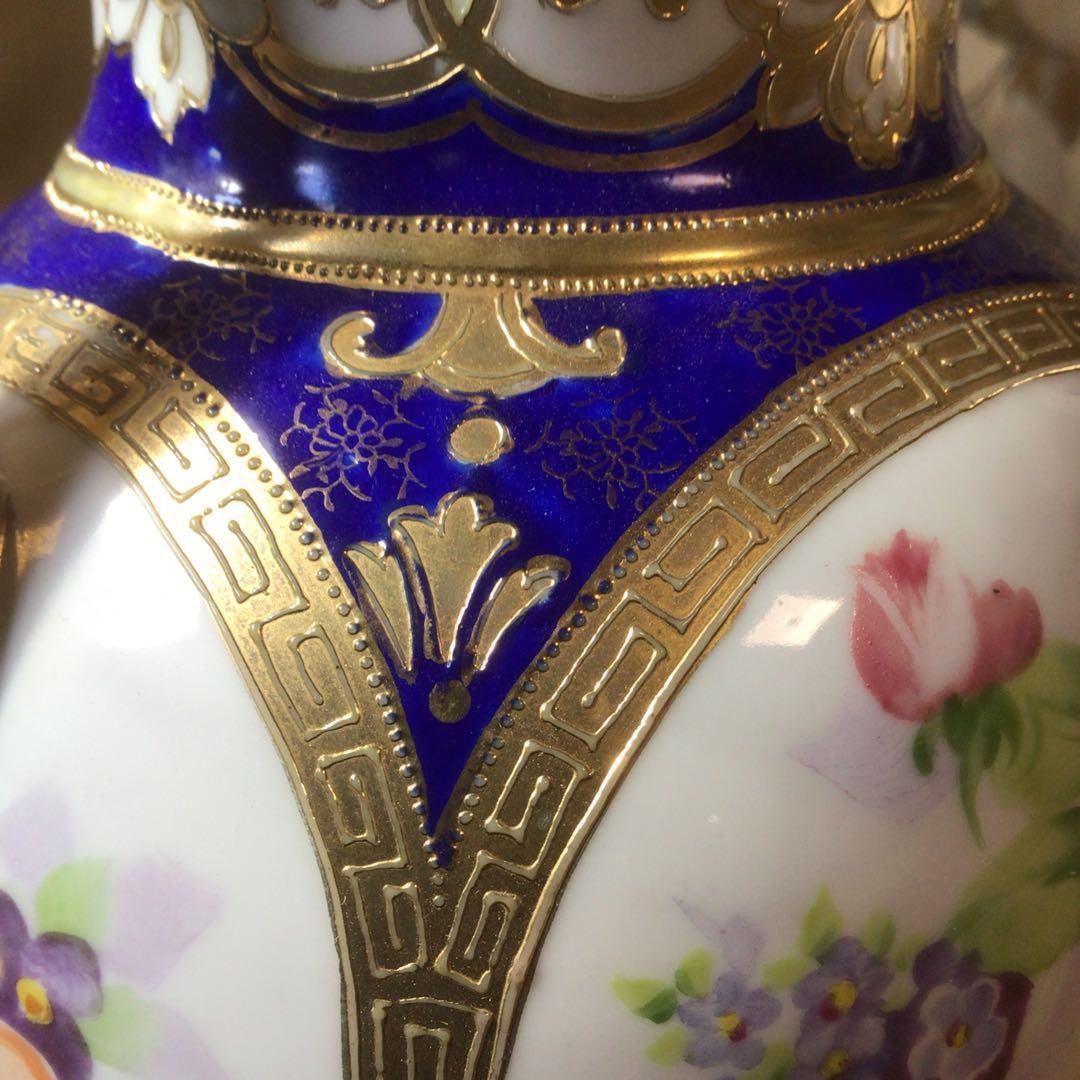 No4235 オールドノリタケ　NIPPON　手描き壺型花瓶　陶磁器　送料無料