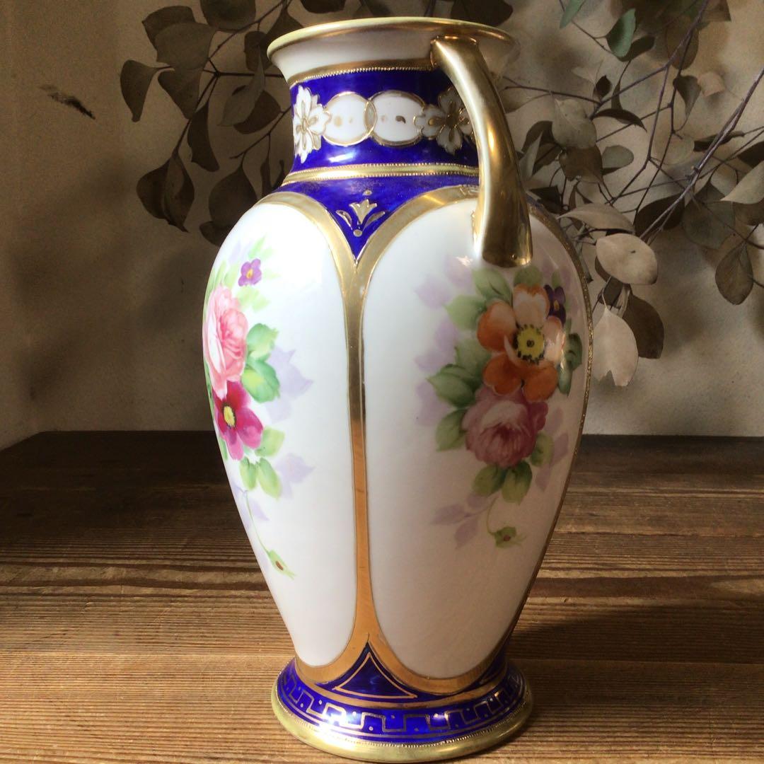 No4235 オールドノリタケ　NIPPON　手描き壺型花瓶　陶磁器　送料無料