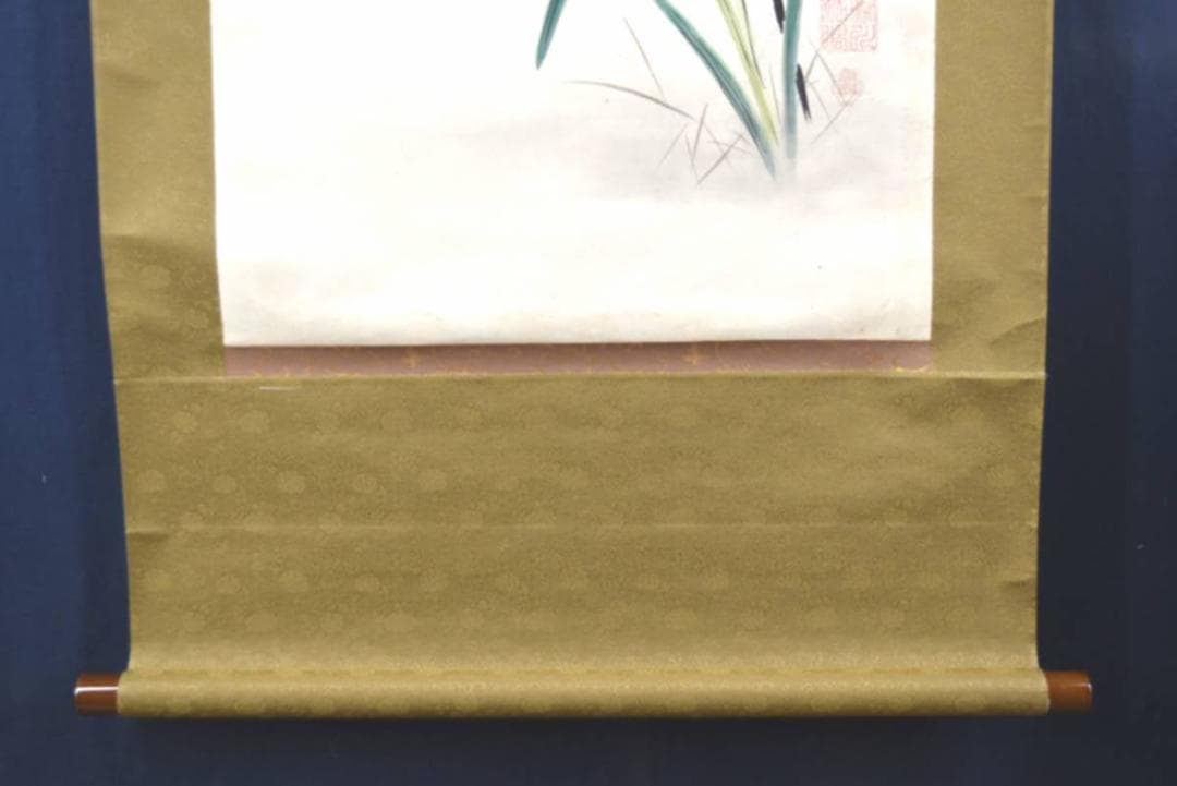 【真作】勝川院雅信/水仙小禽図/花鳥図/掛軸/名家伝来/AA-442