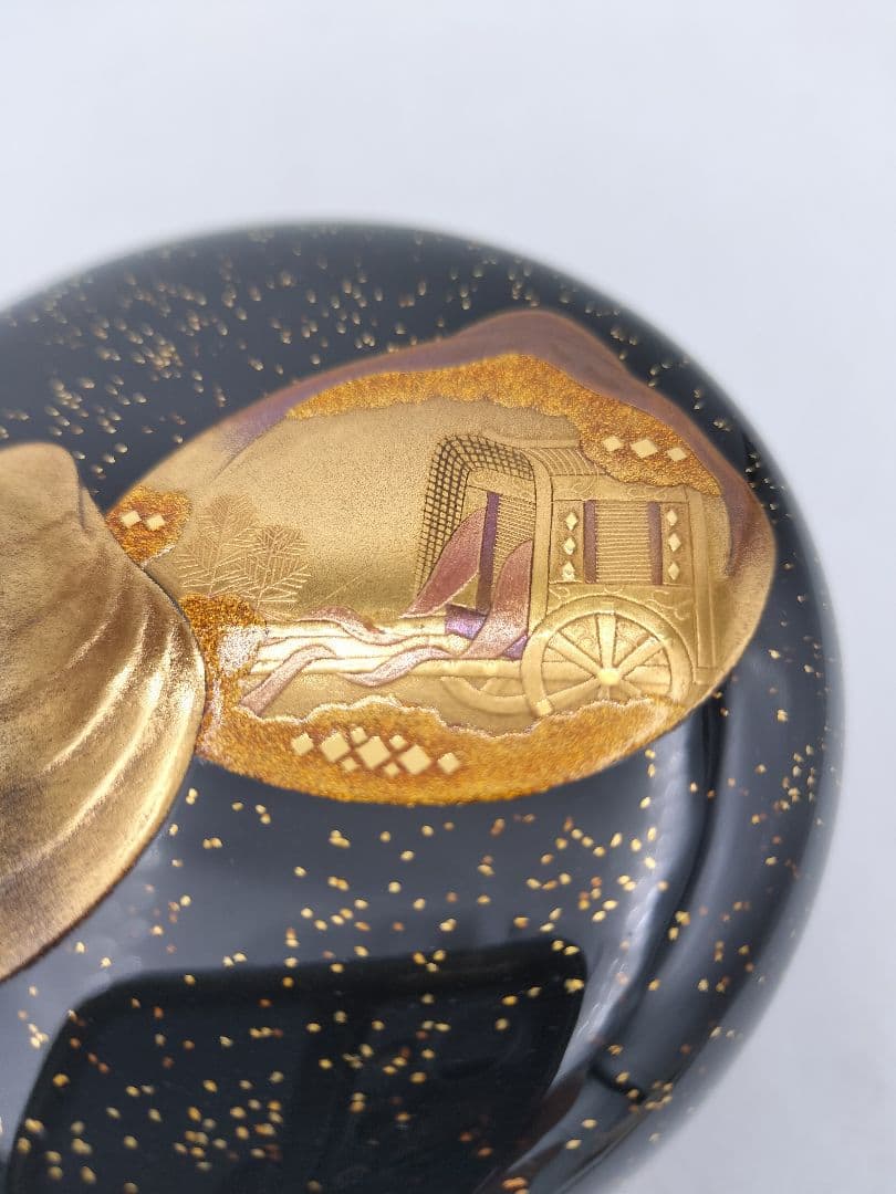 c650 平棗 貝合せ蒔絵 源氏29帖目『行幸』輪島 野井景斉 木箱 茶道 古物