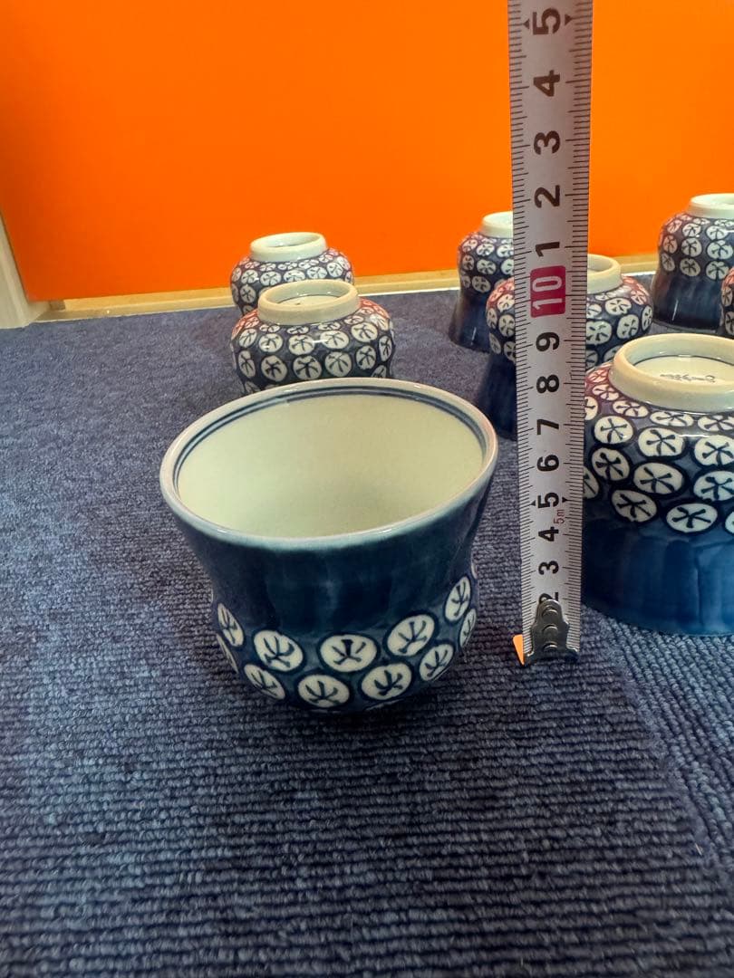 1808  源右衛門　染付丸紋濃 湯呑　9客　未使用