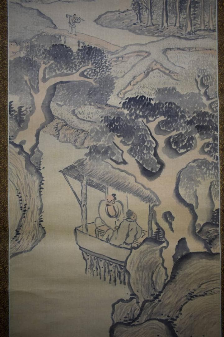 模写/池大雅/山水人物図/杉題箱二重箱付/布袋屋掛軸HG-48