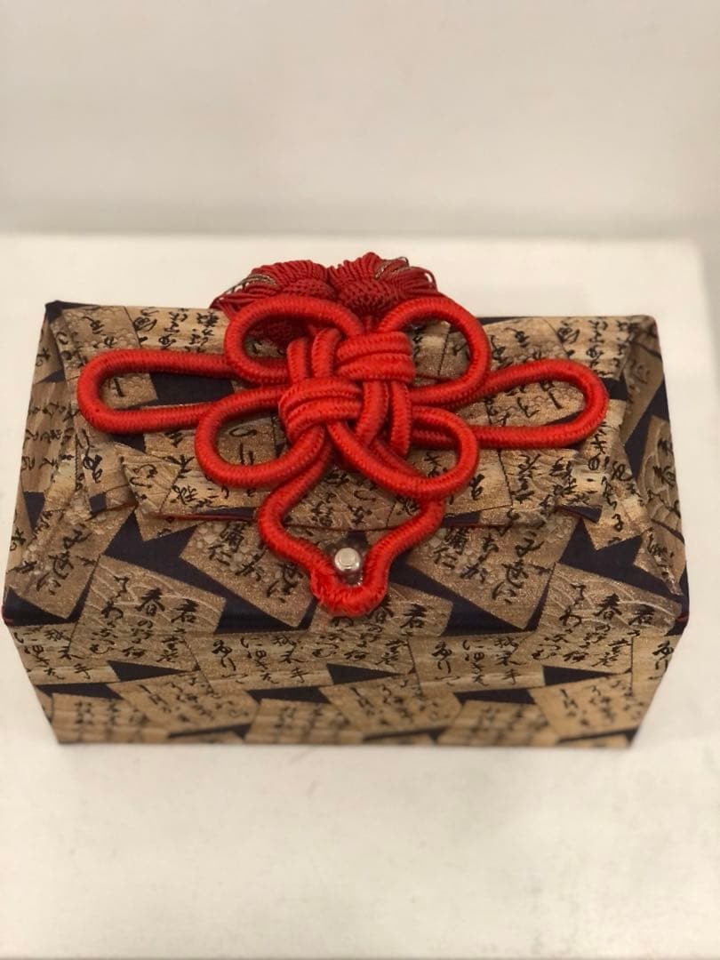 古いお化粧箱　古布細工　百人一首図柄　霧箱　アンティーク　金糸